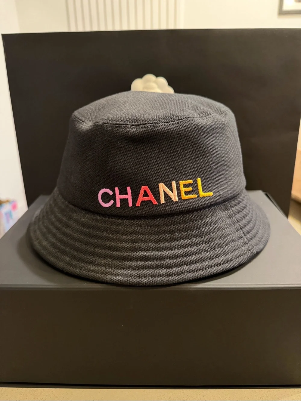 CHANEL | ✨NEW✨ 24C Embroidered Logo Cotton Bucket Hat in Black